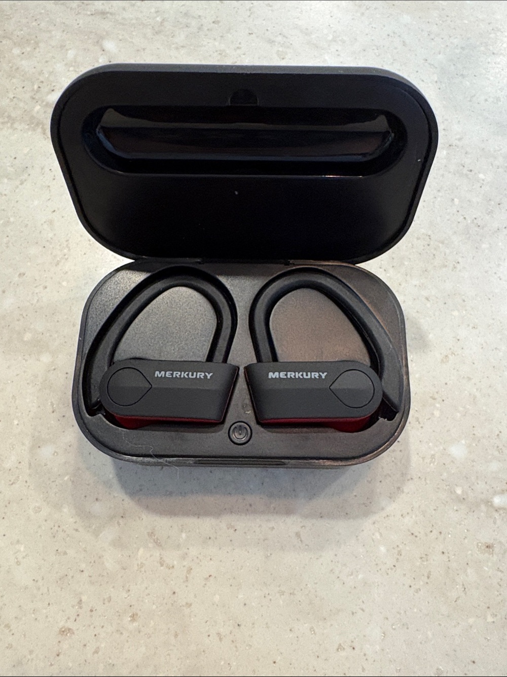 Merkury Black and Red Wireless Earbud Headphones with Charging Case